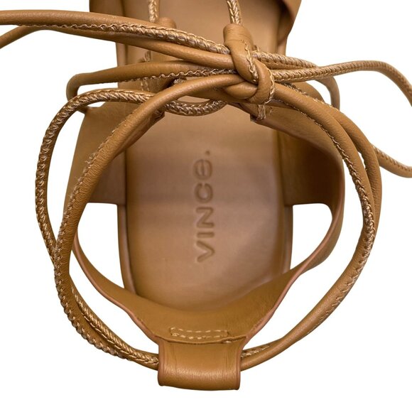 Vince Women’s Tan Leather Stylish Open-Toe Design Lace-Up Sandals Size 5.5M - Picture 7 of 9
